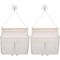 Tinor - Wall Mounted Storage Bag, 2pcs Hanging Bag Pocket Organizer (Beige)
