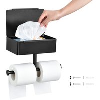 Wall Mounted Toilet Paper Holder with Two Roll Storage, Adhesive Toilet Paper Holder, No Drilling Required, Stainless Steel Toilet Paper Holder,