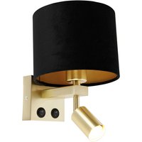 Brass Wall Light with Reading Light and 18 cm Black Shade - Brescia