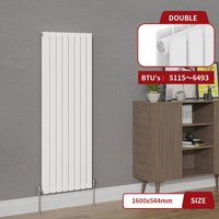 Warmehaus - White Double Column Flat Panel Vertical Radiator 1600x544mm