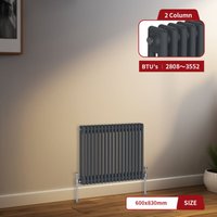Warmehaus - Traditional Radiator 2 Column Anthracite Central Heating 600 x 830mm
