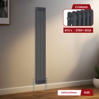 Warmehaus - Traditional Radiator 2 Column Anthracite Central Heating 1800 x 290mm