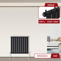 Flat Panel Radiator Black Horizontal 600 x 612mm Single Column