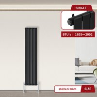 Warmehaus - Flat Panel Radiator Black Vertical 1600 x 272mm Single Column