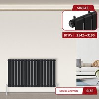 Warmehaus - Flat Panel Radiator Black Horizontal 600 x 1020mm Single Column