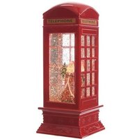 Water Snowstorm Phone Box with Farther Christmas - 27cm - Warm White LED's
