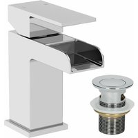 Aquari - Waterfall Basin Sink Mono Mixer Tap Bathroom Slotted Waste Chrome Single Lever
