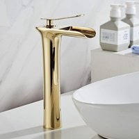 Ikodm - Waterfall Bathroom Sink Mixer Tap - Gold High Basin Faucet
