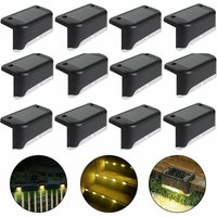 Waterproof Solar Fence Light, Solar Deck Light, Stair Light, IP65 LED Solar Garden Lights for Patio Stair Fencing (Warm Light-Black, 12 PCS)