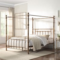 Slumberworx - Welwyn Vintage Victorian 4 Poster Antique Brass Metal Bed Frame Double