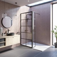 Wet Room Screen Walk In Enclosure 8mm Grid Glass Return Panel Black 900mm