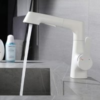 Linghhang - White) Pull Down Bathroom Faucet Single Hole Bathroom Faucet with 2 Modes