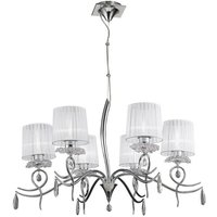 Inspired Mantra - Louise - Ceiling Chandelier 6 Light E27 With White Shades Polished Chrome/Clear Crystal