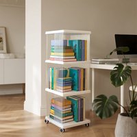 White Three-layer Plastic Square Mobile Bookshelf 36cm (W) x 36cm (D) x 105.5cm (H)