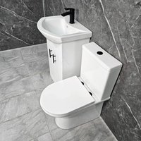 White Vanity Unit with Black Handles 550mm Closed Back Toilet Bathroom Suite, With Tap & Waste