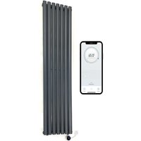 WiFi Smart Electric Radiator Oval Tube Single Panel Vertical Tall 1800mm H x 480mm W Column Radiator - Anthracite
