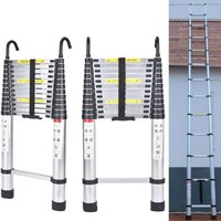 Briefness - 16.5FT Extension Ladder Telescopic Step Ladders Loft Attic Collapsible Detachable Hook