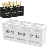Wooden Cutlery Basket – Elegant Storage for Forks, Spoons, Knives – Label Style – Kitchen Organizer