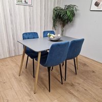 Kosy Koala - Wooden Dining Table Set for 4 Grey Wooden Table and 4 Blue Velvet Chairs