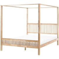 Four Poster Bed Wood HARFLEUR 180 x 200 cm (EU Super King) Light Brown