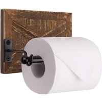 Wooden toilet paper holder - Farmhouse style bathroom decor - Warm brown wood and black metal bathroom accessories