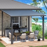 Yodolla - Pergola 3m x 3m, Lean to Pergolas Outdoor Metal Harodtop and Wall-Mounted Heavy Duty Gazebo with Galvanized Steel Roof