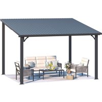 YODOLLA 3x3.65m Metal Lean-to Gazebo, Wall-Mounted Iron Hardtop Roof Pergola for Patio