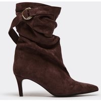 Sonnet Buckle Detail Pointed Toe Kitten Heel Slouched Ankle Boot In Brown Faux Suede, Women's Size US