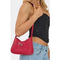 Devon Buckle Detail Shaped Shoulder Bag In Red Faux Leather, Women's Size UK 0