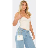 Demy Zip Detail Cross Body Vanity Bag In White Quilted Faux Leather, Women's Size UK 0