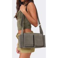 Binx Pocket Detail Rectangle Shaped Shoulder Bag In Grey Faux Suede, Women's Size UK 0