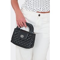 Sullo Logo Detail Quilted Grab Bag In Black Faux Leather, Women's Size UK 0