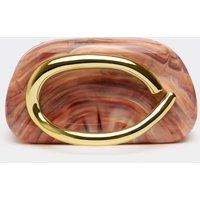 Palm Ring Handle Detail Shaped Clutch Bag In Brown Marble, Women's Size UK 0
