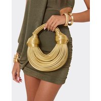 Shining Knotted Strap Grab Bag In Gold Faux Leather, Women's Size UK 0