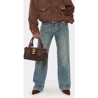 Store Studded Lock Detail Shaped Grab Bag In Brown Faux Suede, Women's Size US
