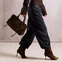 Perth Stud Zip Detail Grab Bag In Brown Faux Suede, Women's Size US