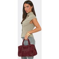 Perth Stud Zip Detail Grab Bag In Burgundy Faux Suede, Women's Size US