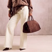 Edwin Side Buckle Shaped Grab Bag In Brown Faux Suede, Women's Size US