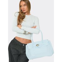 Ellar Lock Detail Tote Bag In Blue Rubber, Women's Size US
