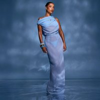 One Shoulder Ruched Open Back Maxi Beach Dress In Blue, Women's Size UK 12