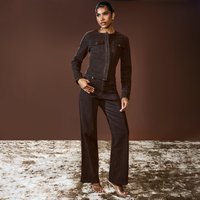 Long Sleeve Button Down Cinched Waist Detail Top In Chocolate Brown Denim, Women's Size UK 8