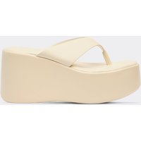 Carina Thong Strap Chunky Platform Sole Sandal In Beige Faux Leather, Women's Size UK 6
