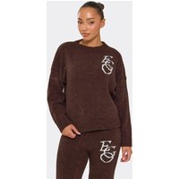 Long Sleeve Crew Neck White Ego Graphic Oversized Jumper In Brown Knit, Women's Size US S