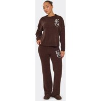 Mid Waist White Ego Graphic Straight Leg Trousers In Brown Knit, Women's Size UK XS