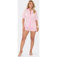 Low Rise Micro Shorts In Pink Stripe Crochet Knit, Women's Size UK S