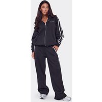 Oversized Mid Rise Contrast Stripe Straight Leg Joggers In Black, Women's Size US 10