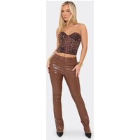 Low Rise Skinny Flared Trousers In Chocolate Brown Faux Leather, Women's Size US 4