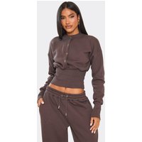 Long Sleeve Popper Detail Cinched Waist Sweatshirt In Chocolate Brown, Women's Size US 4