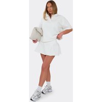 Ribbed Waistband Detail Pleated Mini Sweat Skirt In White., Women's Size UK 10