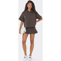 Ribbed Waistband Detail Pleated Mini Sweat Skirt In Chocolate Brown, Women's Size US 4